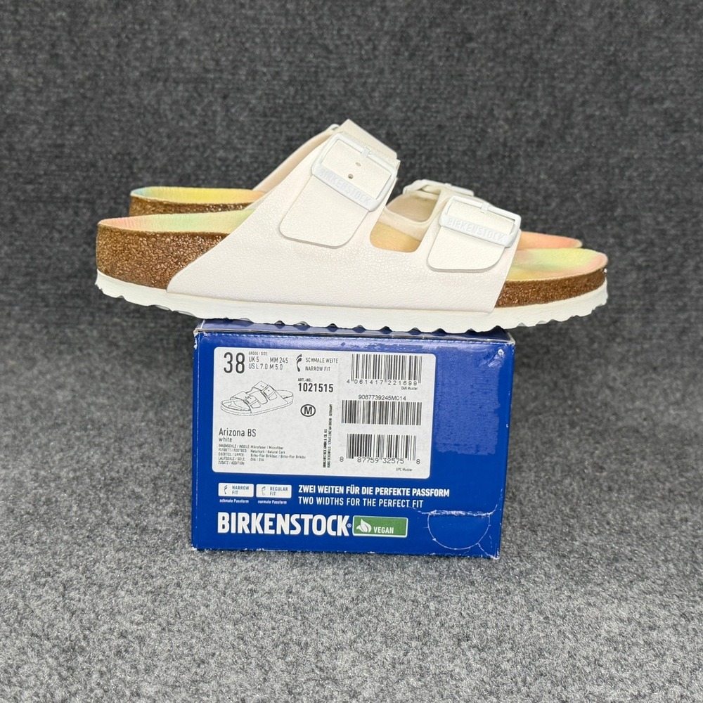 Birkenstock Arizona‎ Sandals Women's 7 White Birkibuc Buckle Slide Flip Flops